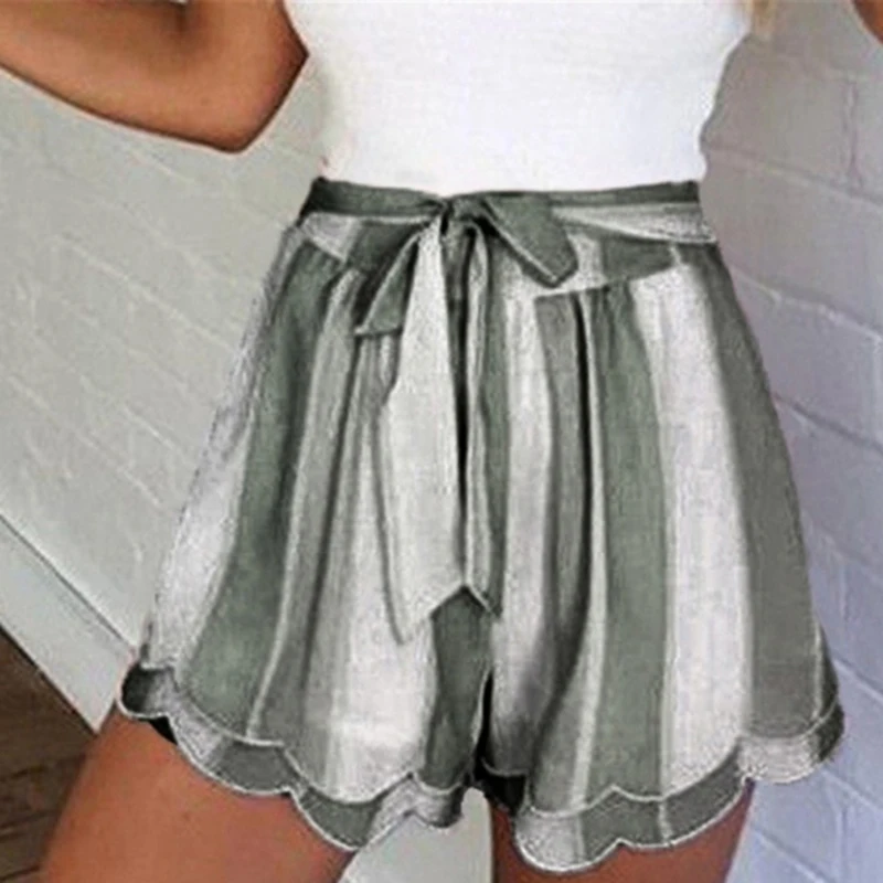 

Women's Summer Sexy Shorts Striped High Waist Elegant Lace Up Fashion Petal Edge Double Layer Daily Straight Lotus Leaf Bottom