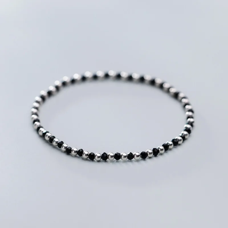 Silver(Elastic) Trusta, Твердое Серебро 925 пробы, сладкий эластичный браслет с бусинами, черный браслет для женщин, девушек, леди, ювелирное изделие, подарок DS1897 - Окраска металла: Silver(Elastic)