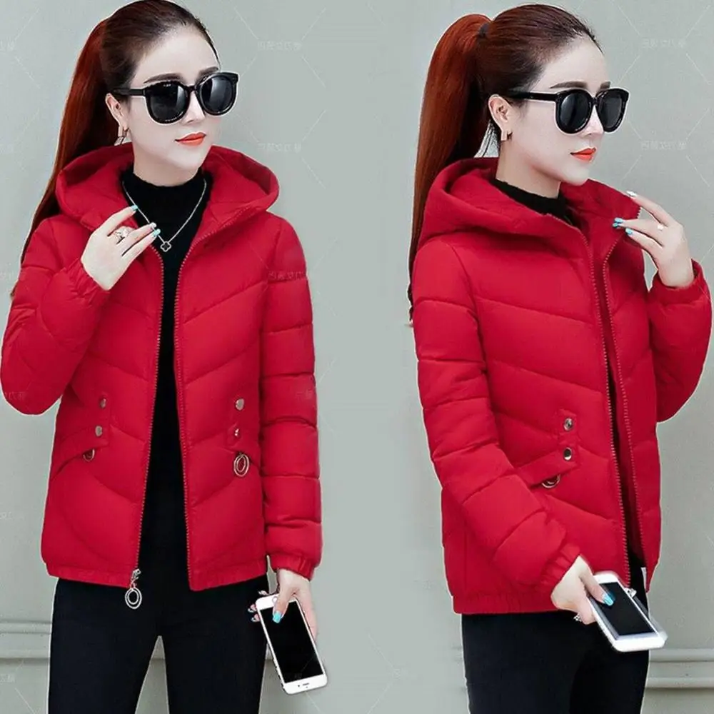 

new Fashion Short Winter Jacket Women Slim Female Coat Thicken Parka Cotton Hooded Collar candy-colored Ladies Jacket
