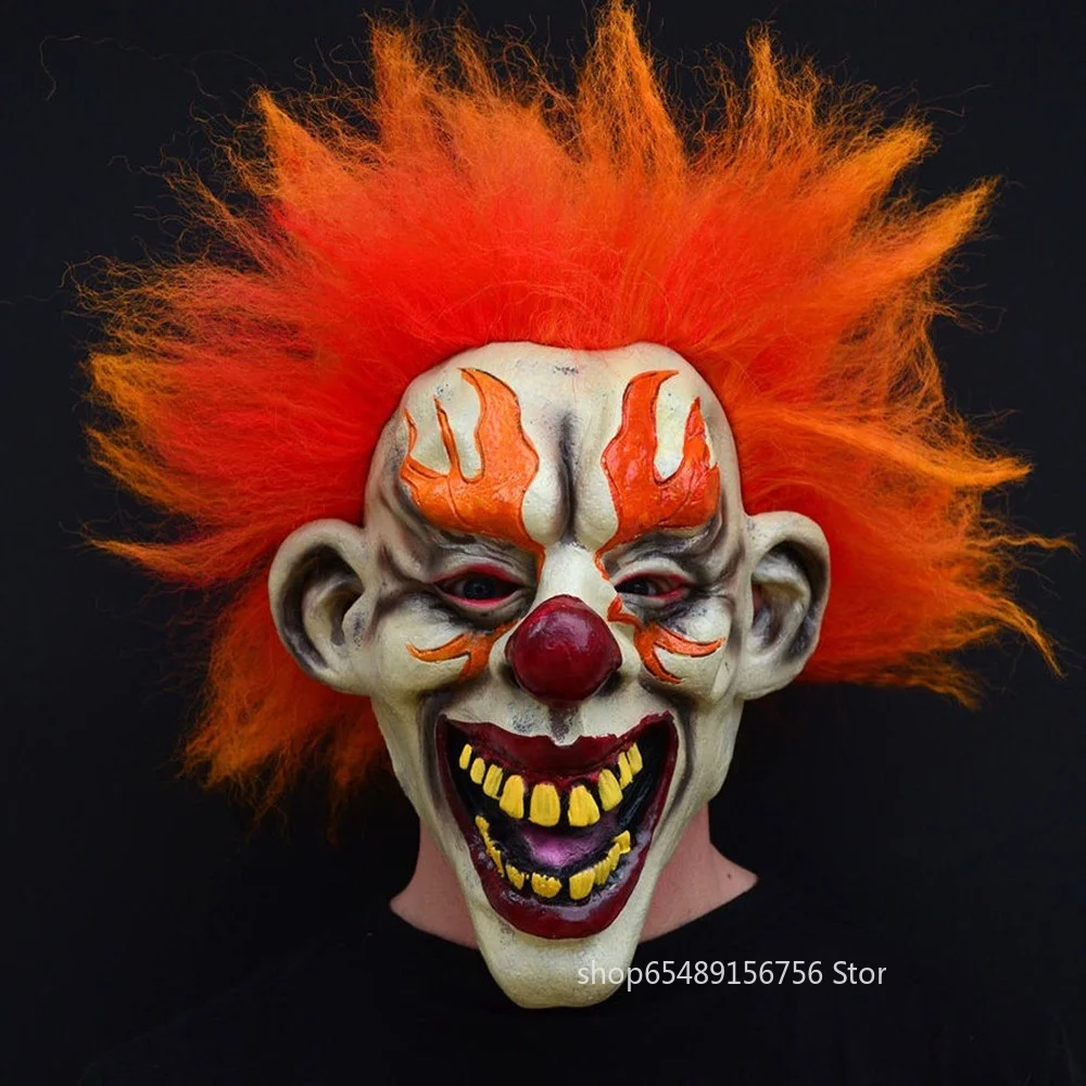 

Маска клоуна со злым пламенем для Хэллоуина резиновая латексная с волосами Забавный Джокер рождественские карнавальные костюмы реквизит д...