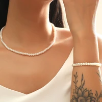 fashion imitation pearl beads jewelry sets for women wedding bridal necklacebracelet party birthday accessories gifts bijoux