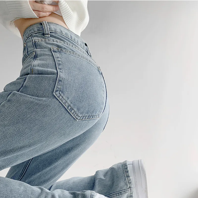 

WOMENGAGA High Street Casual Straight Washed Jeans Women Trouser Korean Simple Do Old Loose Denim Split Pants Female RSND