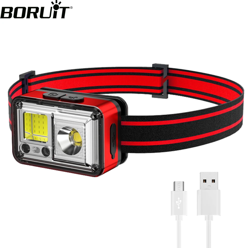 

BORUiT XQ-T4 XPG COB LED Headlamp 7-Mode Motion Sensor Headlight Type-C Rechargeable Waterproof Head Torch for Camping Hunting