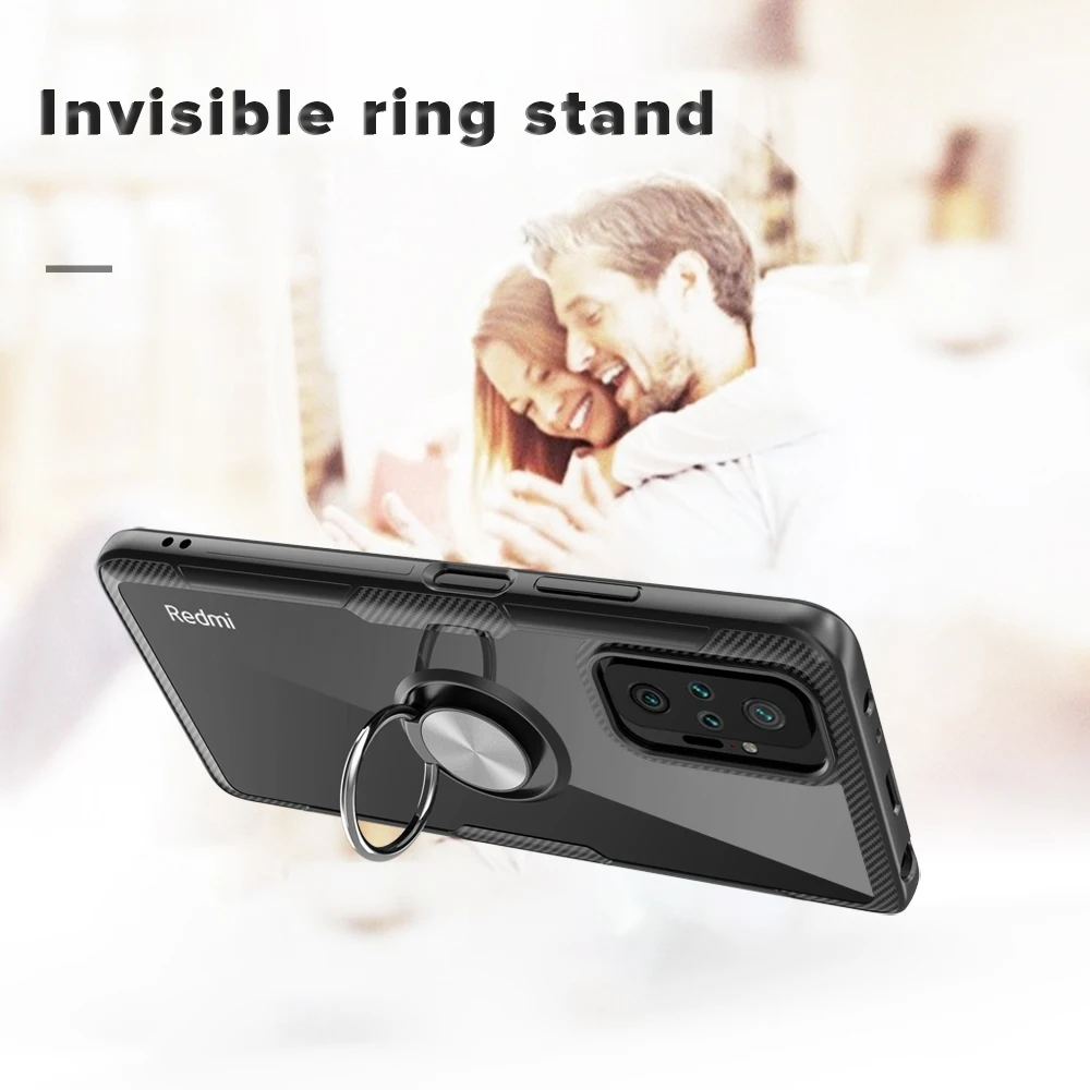 KEYSION Fashion Transparent Shockproof Case For Redmi Note 10 Pro Max 10S Clear Ring Phone Back Cover for Redmi Note 9 Pro 9S 8