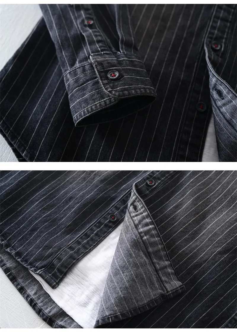 

New Men's casual striped long sleeve lining spring soft tops man High quality cotton blue black shirt chemise homme 5043