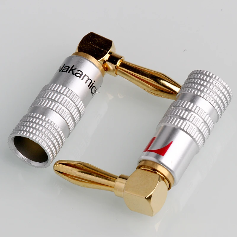 

4 stcke Gold-berzogene 24K Banana Stecker Nakamichi Rechten Winkel 4mm Banana Stecker Video Lautsprecher Adapter audio Draht