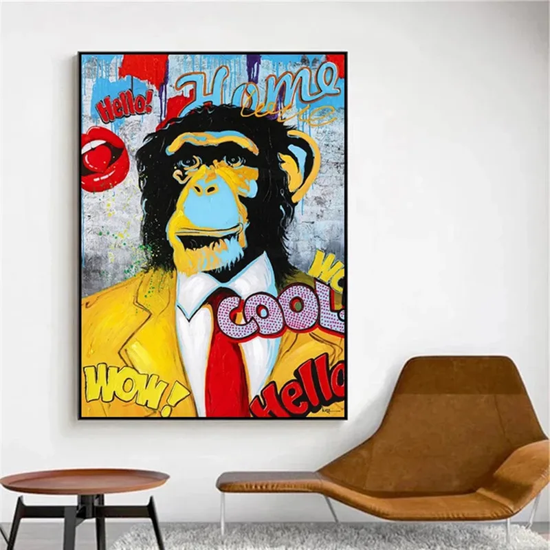 

Cool Graffiti Monkey Wall Art Prints Pop Art Painting on The Wall Attic Animal Canvas Pictures Modern Home Room Decoration