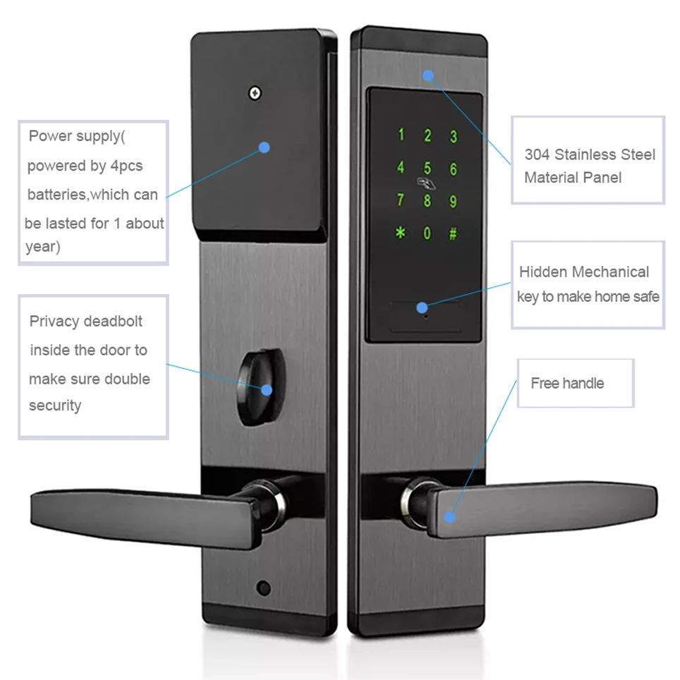 

For Hotel TTlock APP Smart Door Lock Bluetooth Unlock Security Electronic Door Biometric Smart Card / Password / Key Unlock