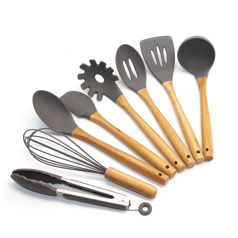 8 - Pcs kitchen set 8 шт силиконовые инструменты для приготовления пищи набор кухонной утвари антипригарная Лопата с деревянной ручкой с ящиком для хранения кухонные инструменты лучший подарок - Цвет: 8 - Pcs kitchen set