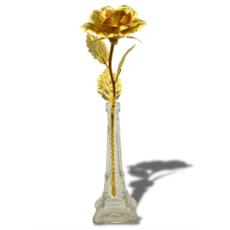 Gold Foil Rose Flower Painting Designs Pure Leaf With Gift Box And Eiffel Tower Stand For Mothers Day | Дом и сад