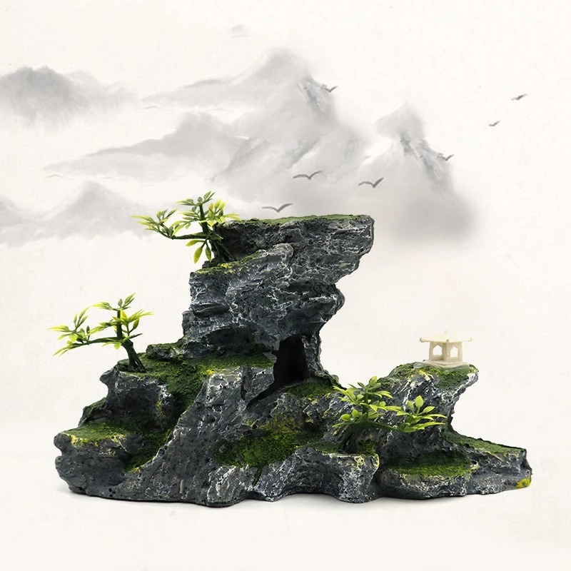 

Resin Rockery Aquarium Decoration Accessories Artificial Mountain Hill View Rock Decorating Ornament for Fish Tank