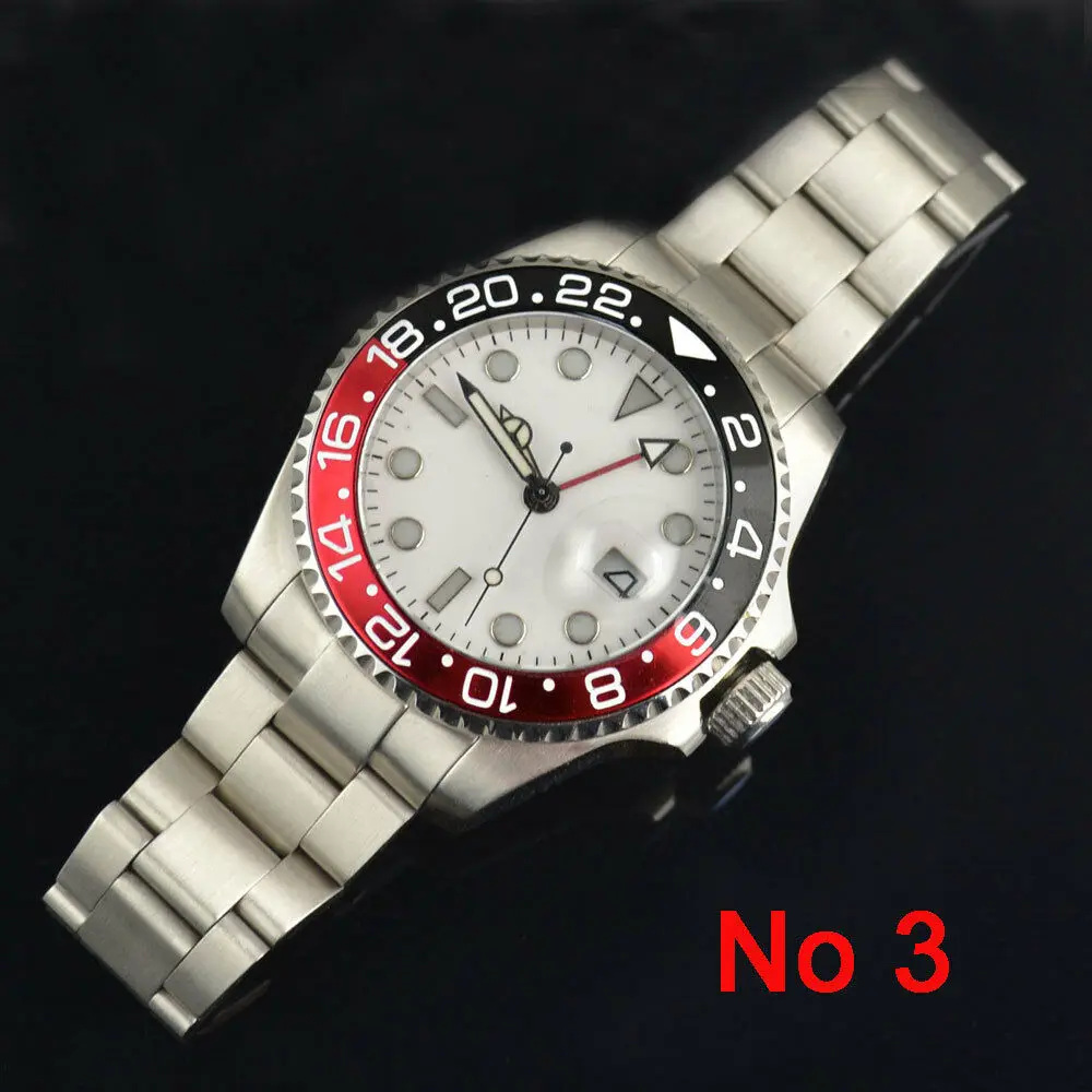 40 мм белый циферблат красный синий круг черный сапфировое стекло
