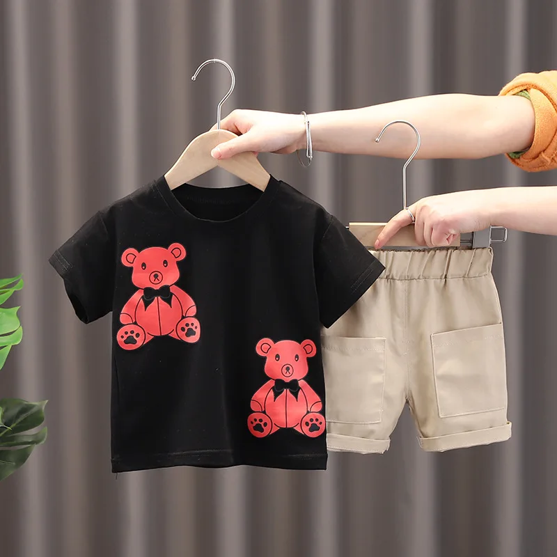 

HYLKIDHUOSE Baby Boys Clothing Sets Summer Children Casual Clothes Infant Cartoon Bear Short Sleeve T Shirt Shorts Kids Outfit