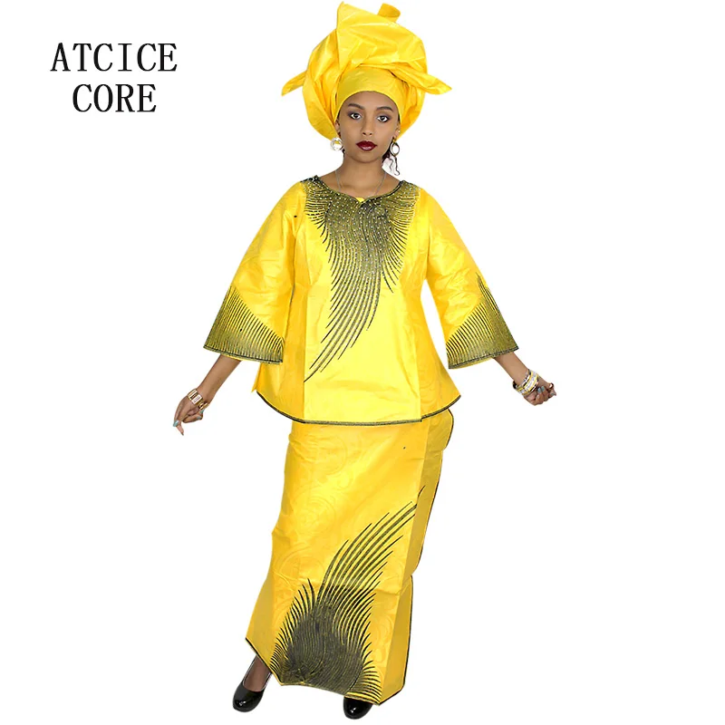 Африканские платья для женщин Базен риче вышивка дизайн короткий рэппер с шарфом