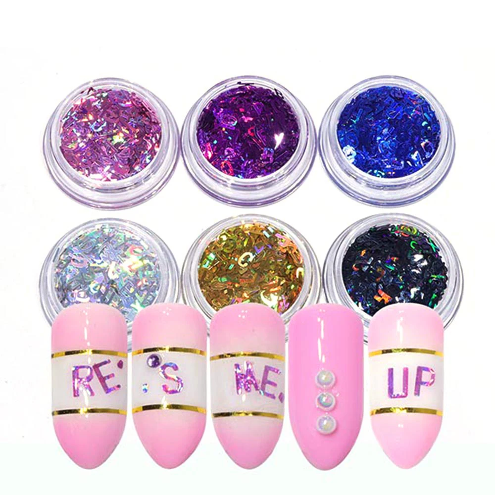 Nail Letter Sequin Patch 3D Mix Cute Wind Color Art Deco Flash Manicure | Красота и здоровье