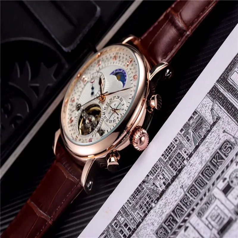 

Moon Phase Top Brand Mens Mechanical Watches Automatic Tourbillon Skeleton Watch Men Calendar Relogio Masculino dropship