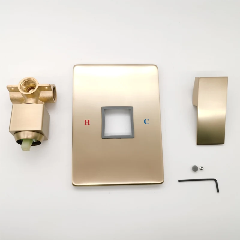 Золотистый медный смеситель для душа ванной комнаты настенный квадратный с