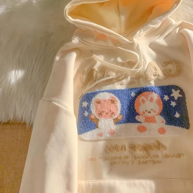 

Женские толстовки с капюшоном Харадзюку, толстовки с вышивкой медведя, уличная одежда, Повседневный хлопковый Свободный пуловер, топы, нови...