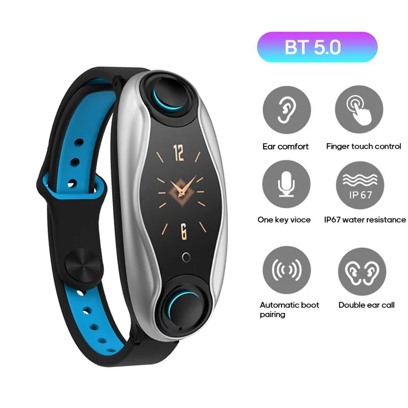 

T90 Smart Watch With Bluetooth Compatible Earphones Heart Rate And Blood Pressure Monitoring IP67 Sports Smart Watch 40#