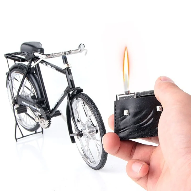 

Vintage Bicycle with Leather Bag Creative Desktop Open Flame Lighter Smoking Accessories for Weed Regalos Para Hombre Originales