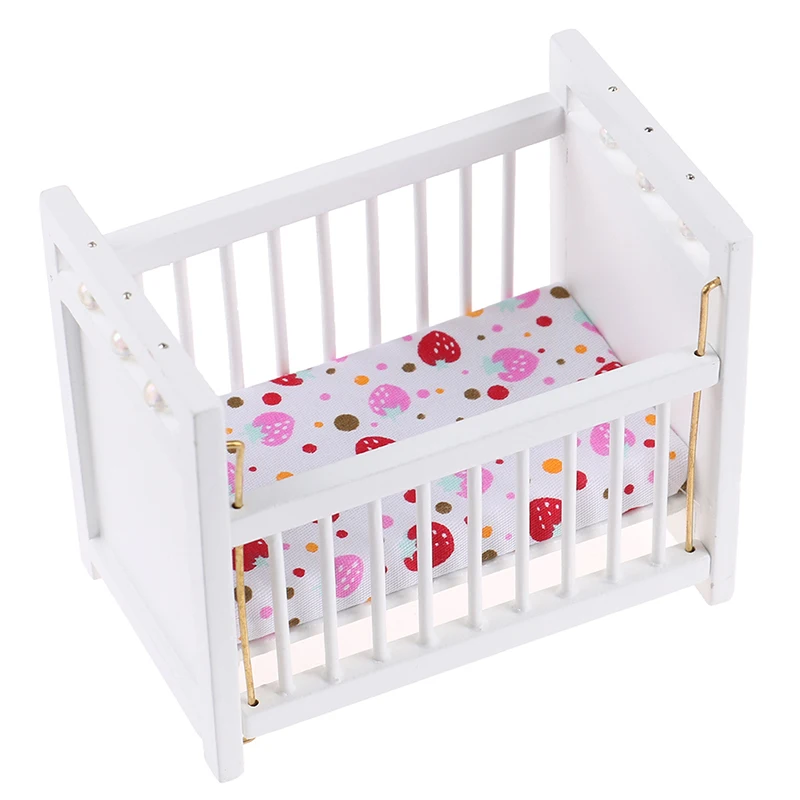 

1:12 Dollhouse Miniature White Baby Bed Wooden Cradle Doll House Accessories For Dollhouse Decoration New