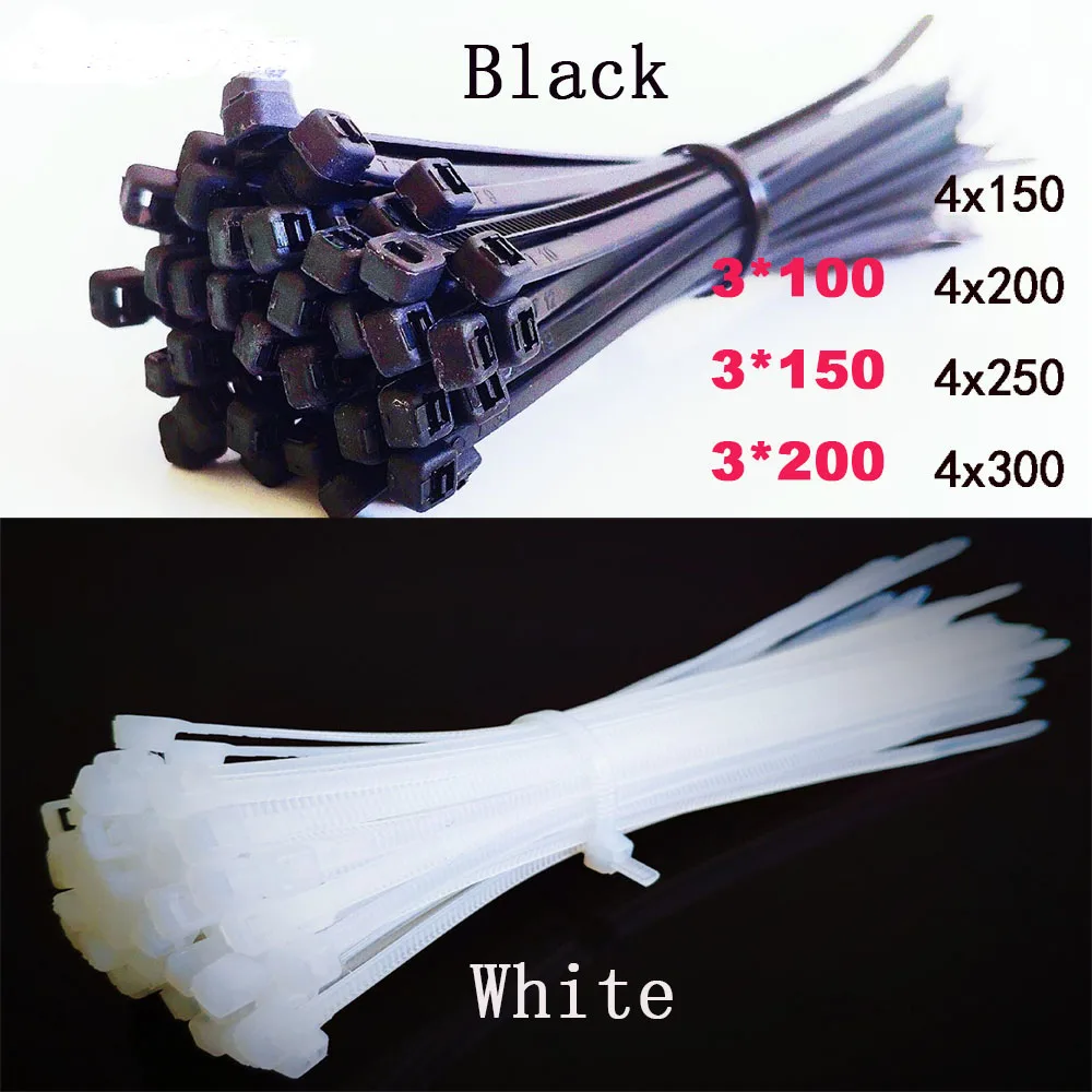 

Plastic Nylon Wire Cable Zip Ties Self-Locking cable ties 100pcs Black white Cable Ties Fasten Loop tie Organiser Fasten Cable