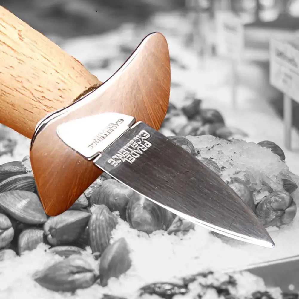 

Steel Seafood scallop pry knife with wooden handle Oyster Oyster Seafood BBQ Shucker Knife Sharp-edged knives Opener Shell W9M7