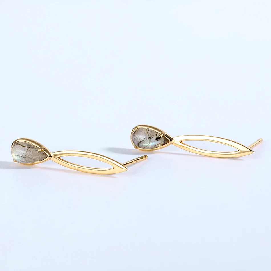 

Natural Labradorite Drop Earrings For Women 925 Sterling Silver Luxury Gemstone Jewelry Cosmic Eye Water Drop Earrings
