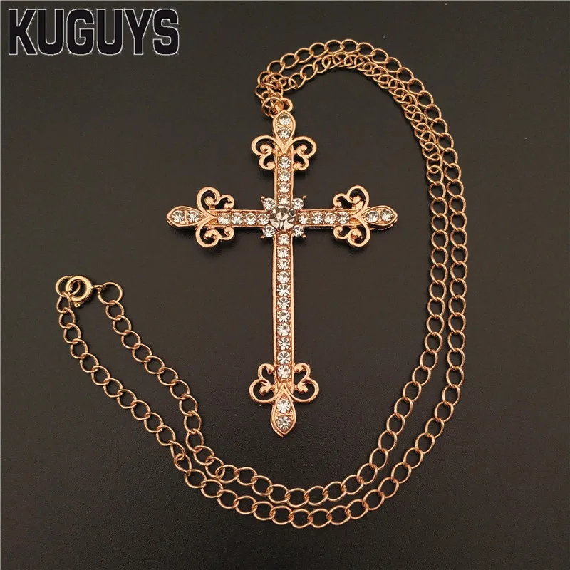 KUGUYS винтажное ожерелье с кристаллами и крестом для женщин мужчин KC Золотая