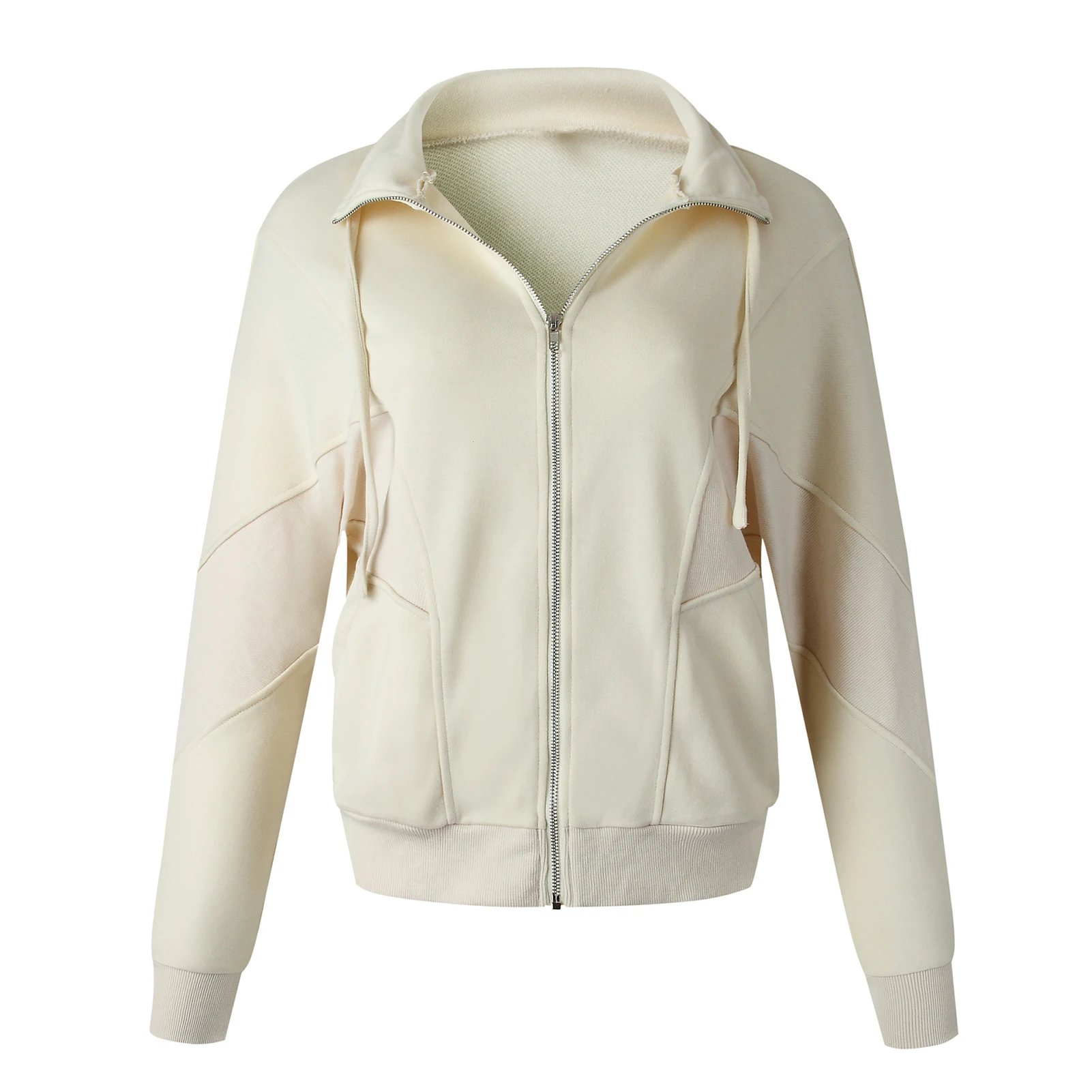 

Autumn Women Solid Color Turn Down Collar Pockets Jacket Long Sleeve Zipper Coat