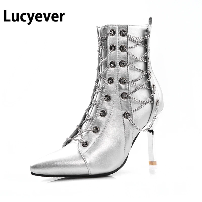

Ботильоны женские Lucyever из искусственной кожи, Осень-зима, на тонком высоком каблуке, с застежкой-молнией