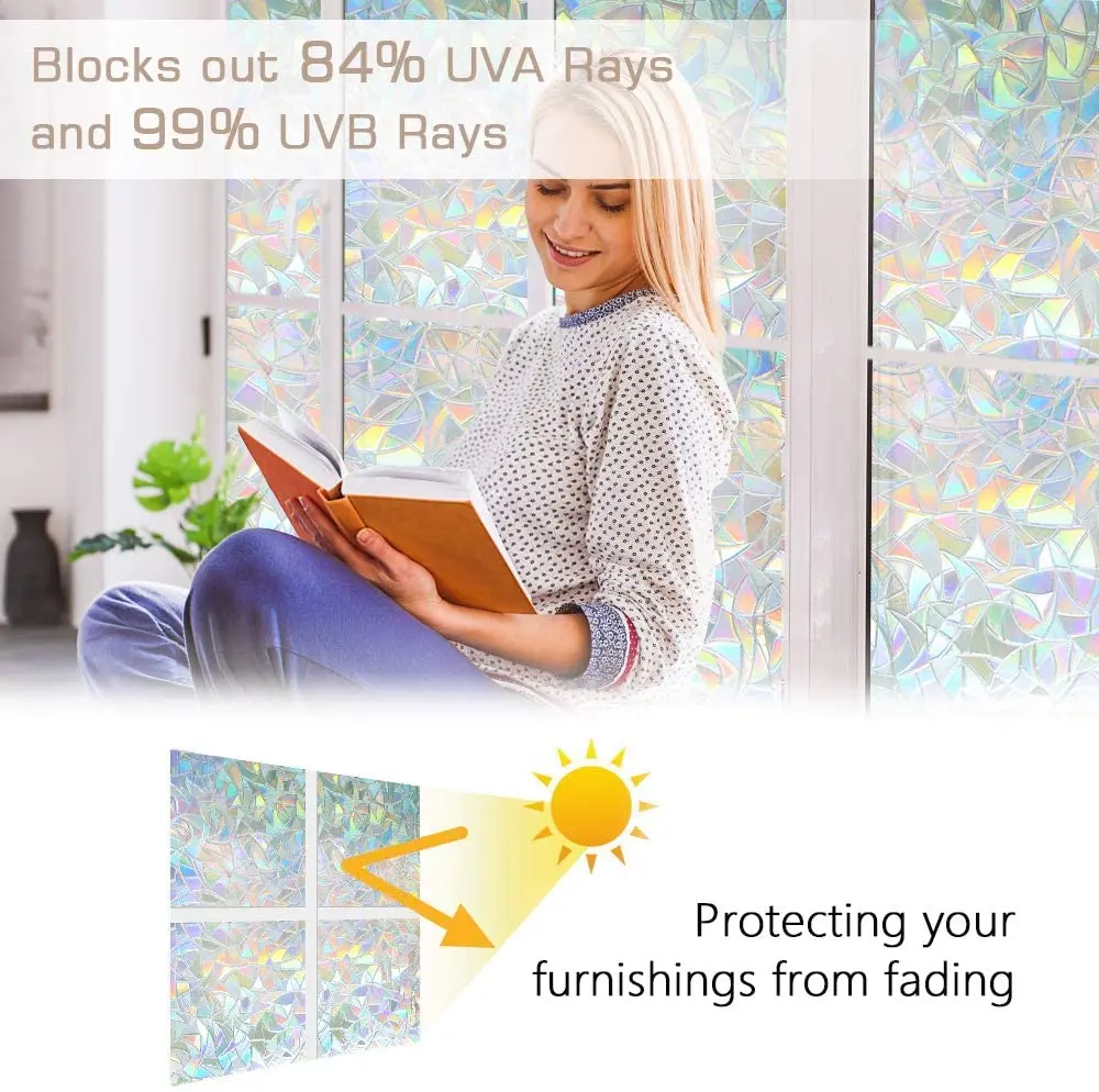 

Window Privacy Film, Rainbow Window Clings, 3D Decorative, Stained and Static Cling Window Sticker Non-Adhesive