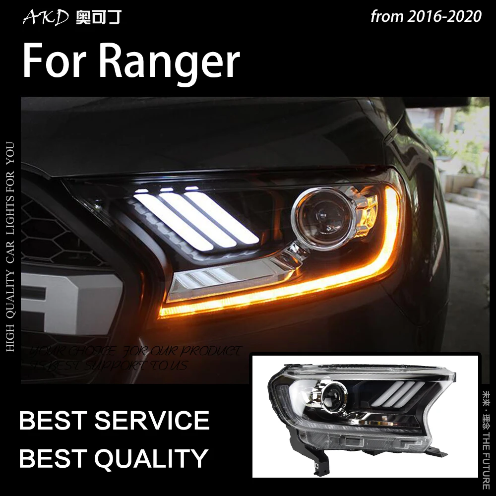 AKD автомобильный Стайлинг для Фар Ford Ranger 2016 2017 Everest светодиодный ная фара H7 D2H Hid