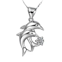 romantic dolphin crystal pendant necklace for women jewelry trendy silver 925 necklace female clavicle chain accessories lady