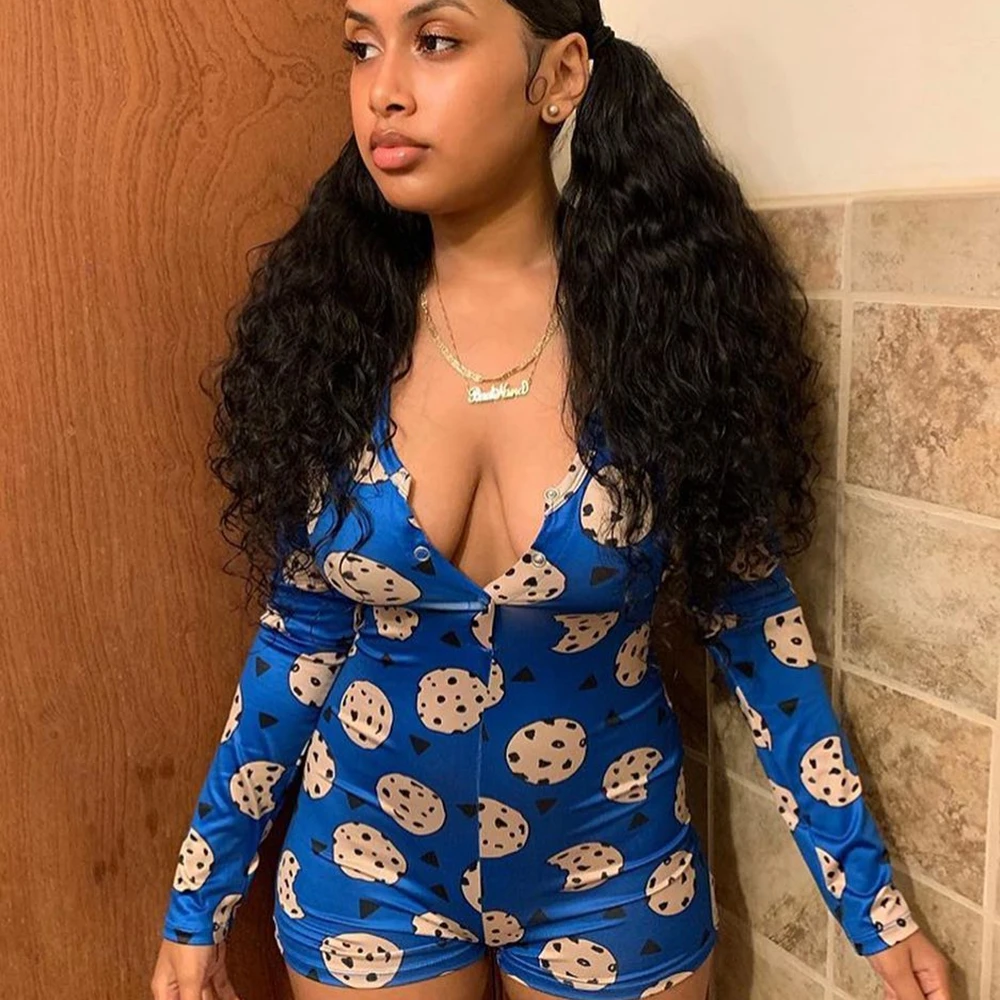 Сексуальное Женское боди на пуговицах с глубоким V-образным вырезом и принтом