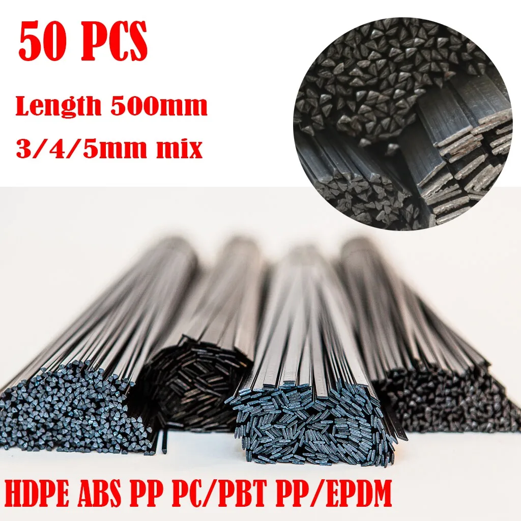 

50pcs Mixed Size Plastic Welding Rods 500mm HDPE ABS PP PC/PBT PP/EPDM Welding Rods Weld Bars Cored Wire Soldering Accessories