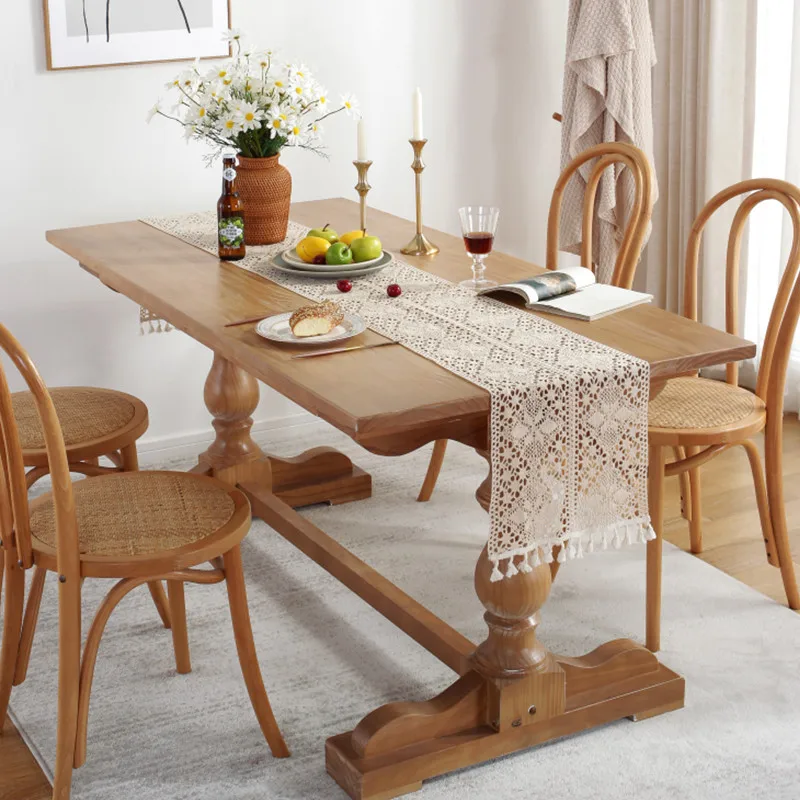 Американский Ретро Цветочный вязаный крючком стол полый кисточка обеденный