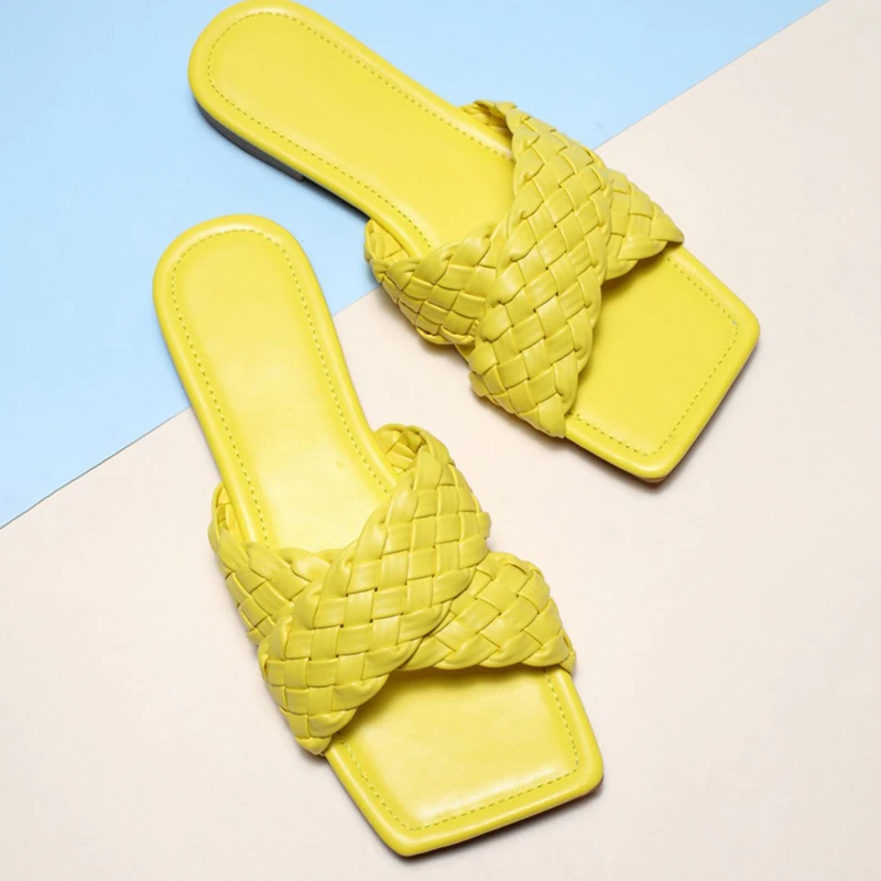 

Summer Women Slippers Weave Platform Square Low Heel Peep Toe Outdoor Slides Casual Beach Female Ladies Shoes Zapatos De Mujer