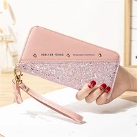 cute long sequined patchwork pu leather forever young wallet female designer luxury fashion money purse clutch bag women