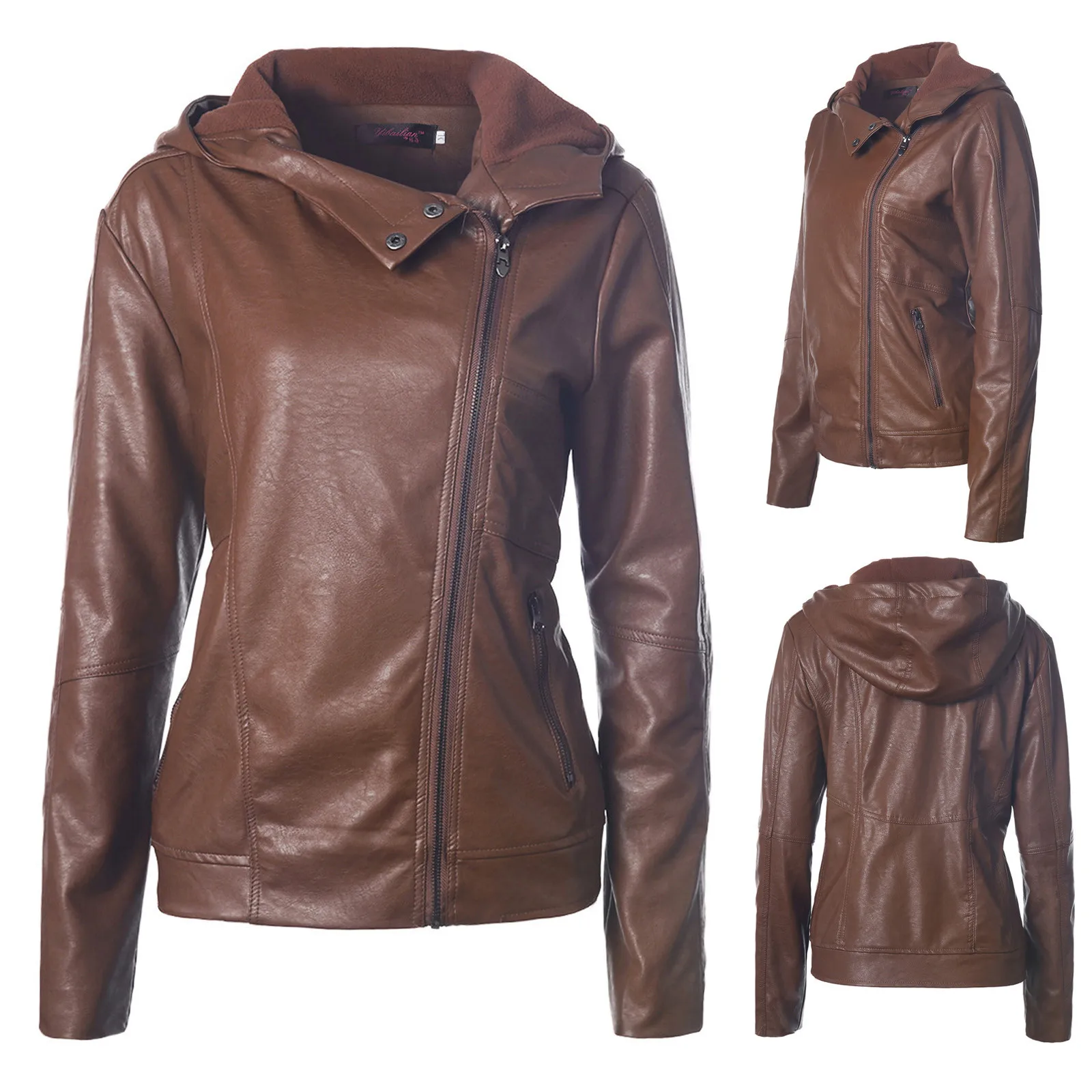 Модная осенне зимняя женская однотонная байкерская куртка из искусственной кожи