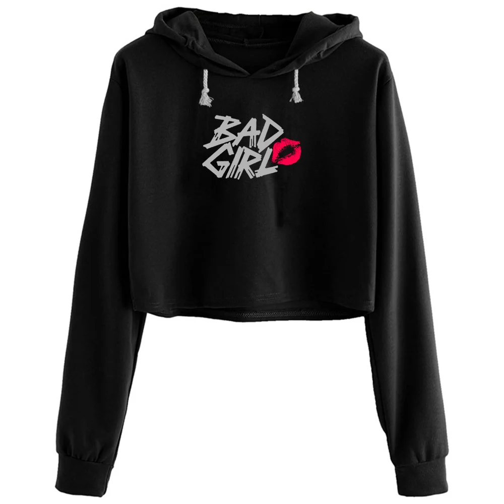 

Bad Girl Crop Hoodies Women Anime Emo Aesthetic Kpop Pullover For Girls