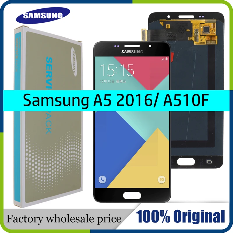 Супер AMOLED 5,2 ''ЖК-для Samsung Galaxy A5 A510 A510F A510M A510FD ЖК-дисплей с кодирующий преобразователь сенсорного экрана в сборе