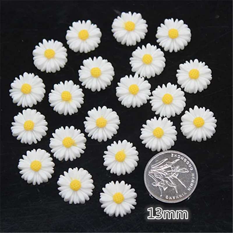 50 шт. 13 мм милые белые каучуковые маргаритки с плоским основанием кабошон Сделай