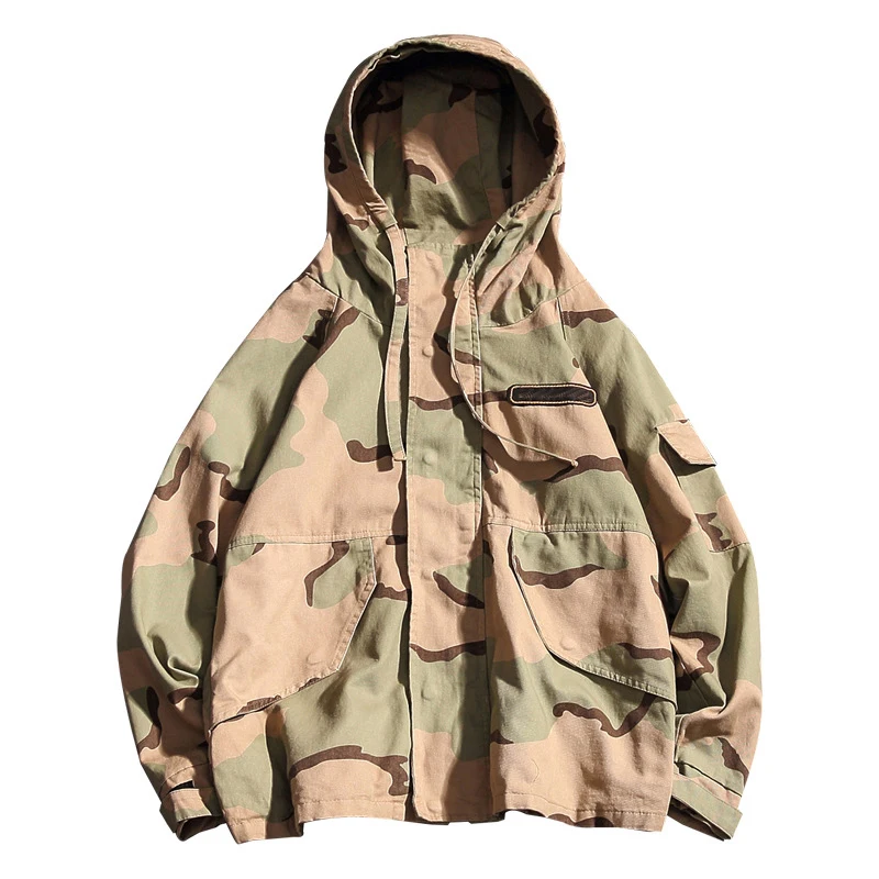 

Japanese Style Camouflage Hooded Cargo Jacket Men Spring Autumn Fashion Clothing Korean Cotton Hoode Jackets 2020 New Outwear