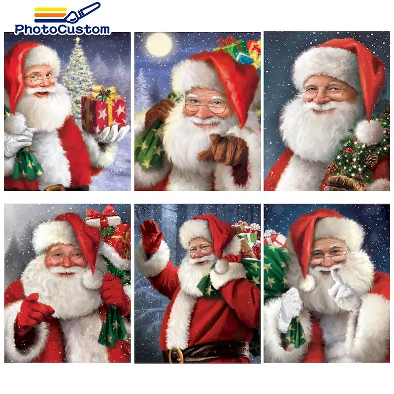 

PhotoCustom Figure Oil Painting By Number Santa Claus and Gift Acrylic HandPainted Painting Art Gift DIY Kits Home Decor