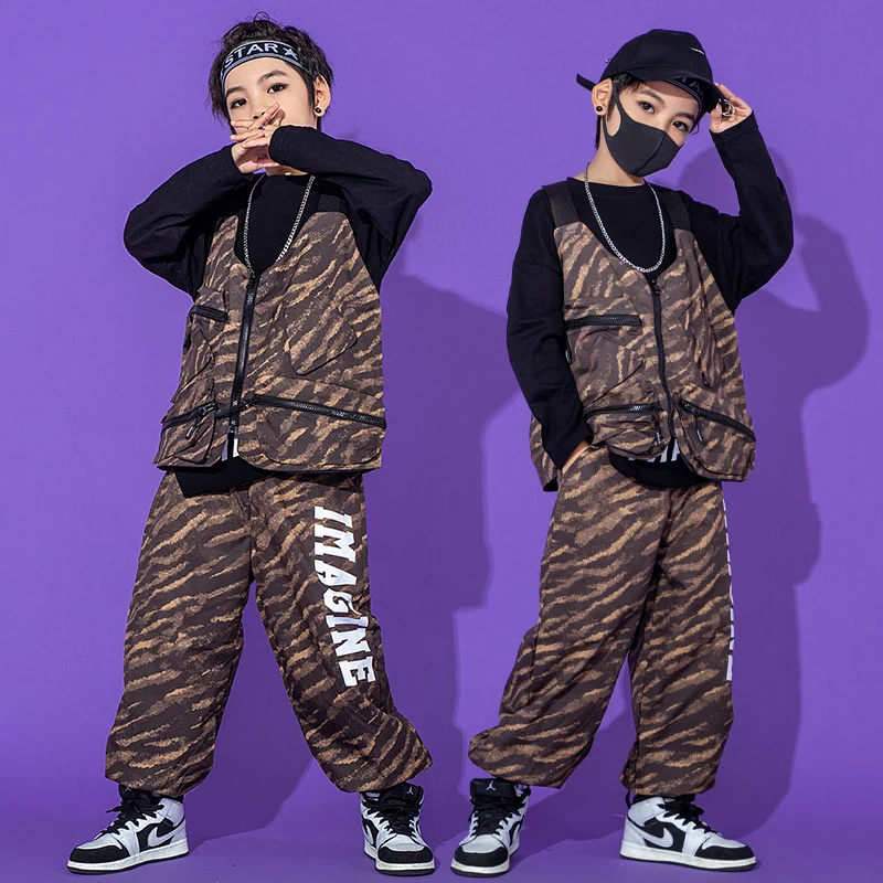 

Hip Hop Costume Boys Street Dance Outfits Kids Sweater Vest Pants Concert Drum Show Clothing Hip-Hop Girls Dancewear Rave BL7571