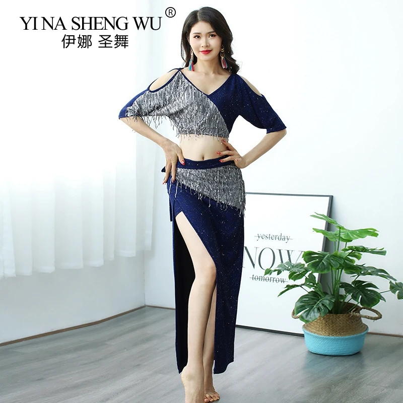 Женский костюм для танца живота комплект из топа и длинной юбки с шортами одежда