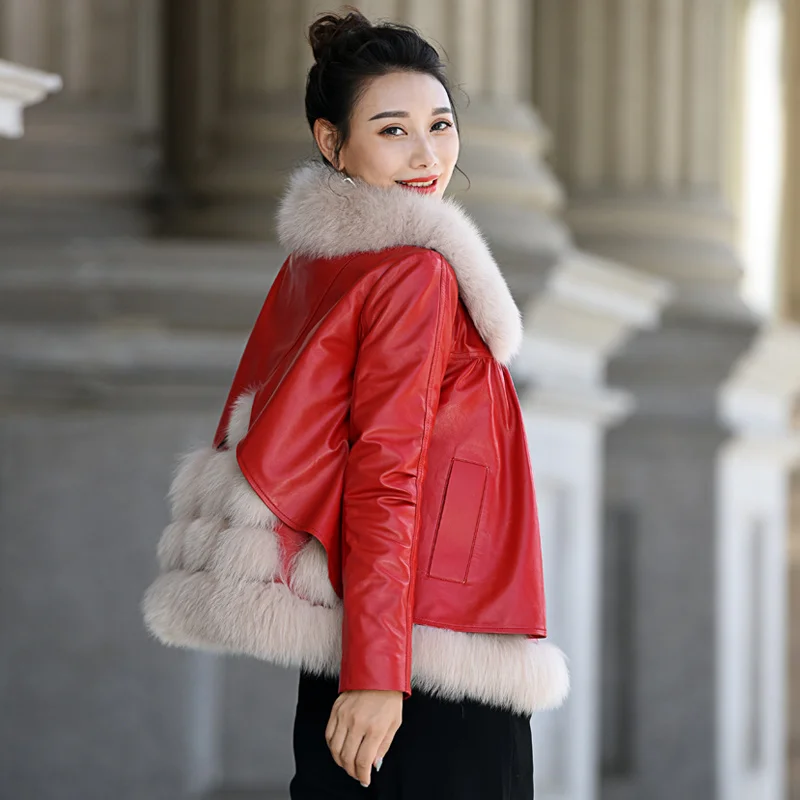 Женское шерстяное пальто с мехом зимнее из 2021 натуральной кожи воротником