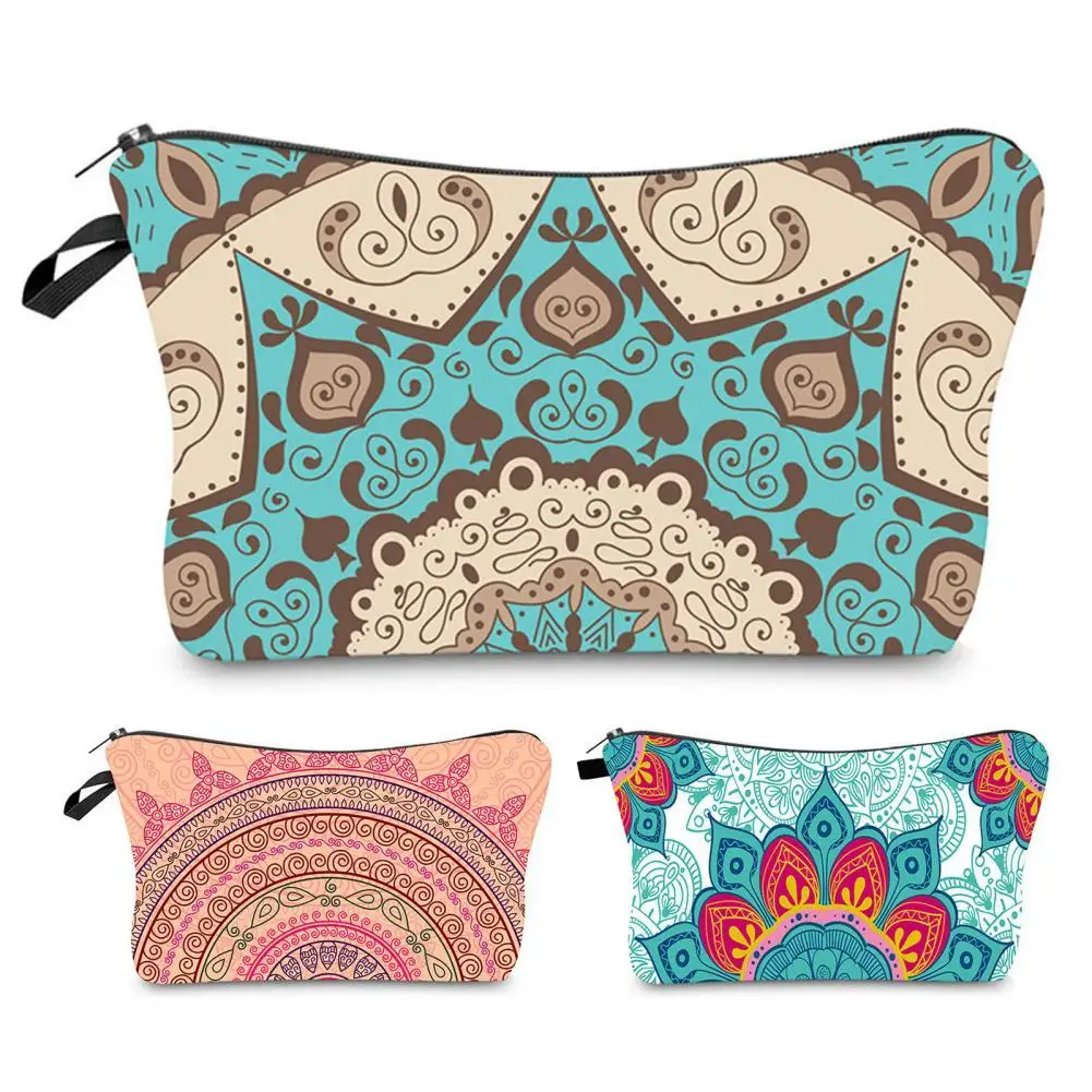 

Shockproof Hanging Hole Soft Makeup Pouch Retro Elements Print Large Capacity Storage Bag for Dressing Table