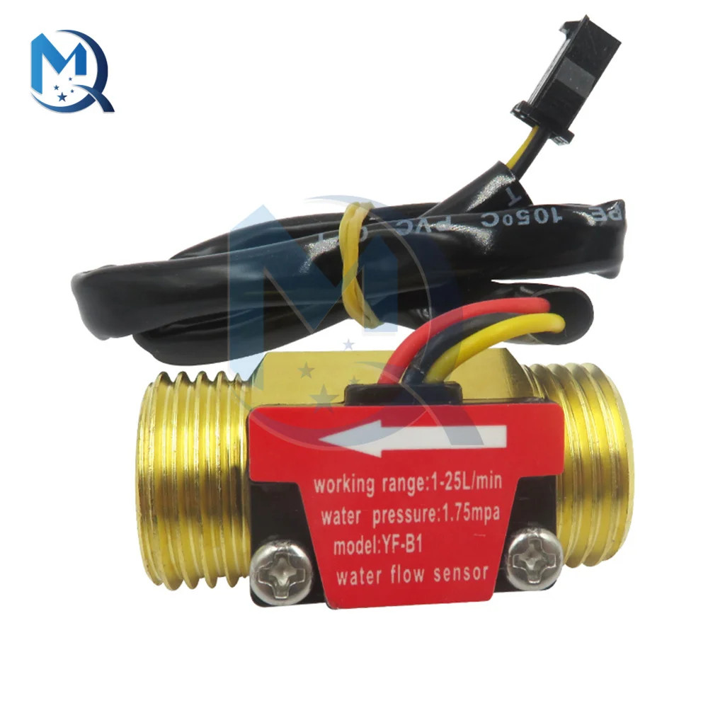 

G1/2'' Water Flow Hall Sensor Switch Flow Sensor 1-25L/min Flow Meter For Industrial Control (Brass)